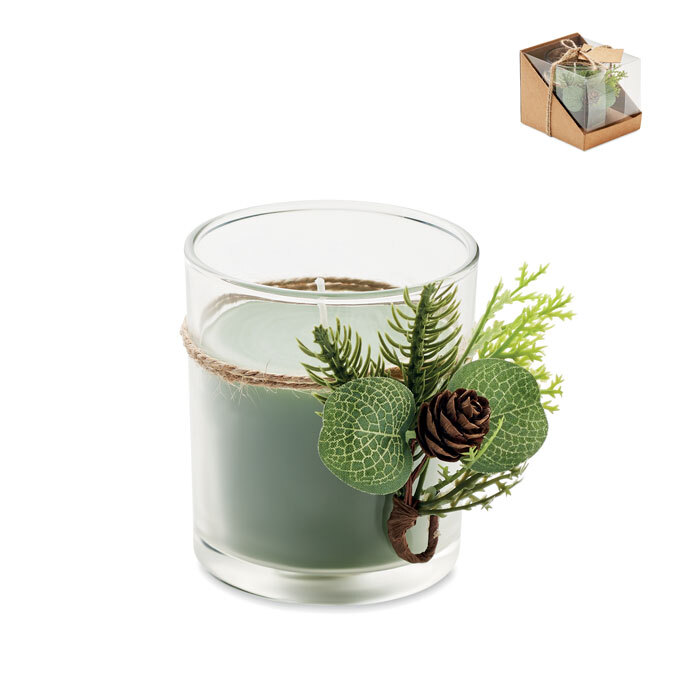 Porte-bougie en verre Ø 8,5 x 10 cm avec décor de sapin et bougie