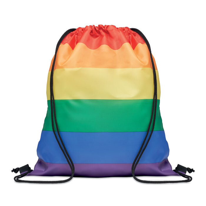 Sportsack aus rPET 210D 36 x 40 cm in Regenbogenfarben mit Kordelzug