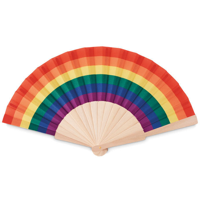 Fächer aus Holz in Regenbogenfarben