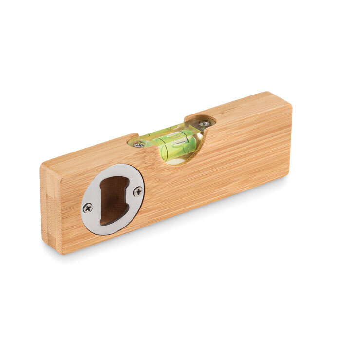 Ouvre-bouteilles en bambou 15 x 4,5 x 2 cm avec niveau à bulle