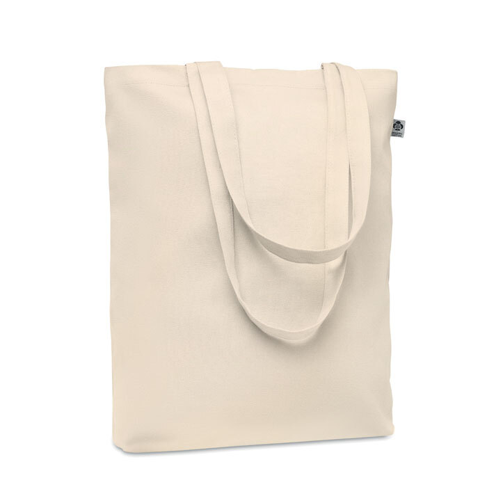 Sac à provisions en coton bio 270 g/m² en beige avec fond à soufflets