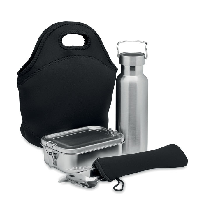 Set de déjeuner de 8 pièces en acier inoxydable dans un sac en néoprène