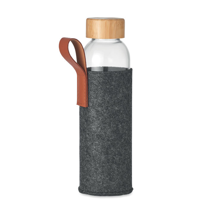 Glass drinking bottle 0.5 l with recycled PET felt sleeve