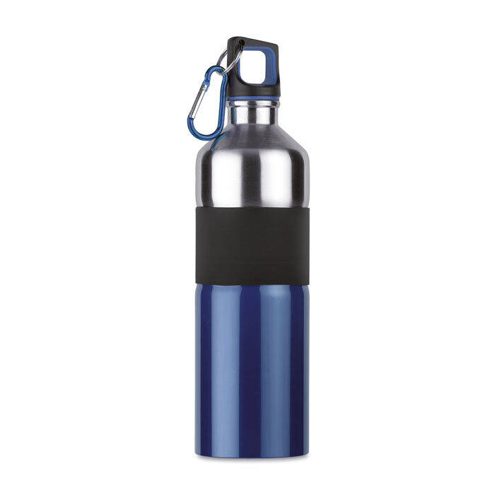 Stainless steel drinking bottle 0.75 l with rubberized handle and carabiner hook