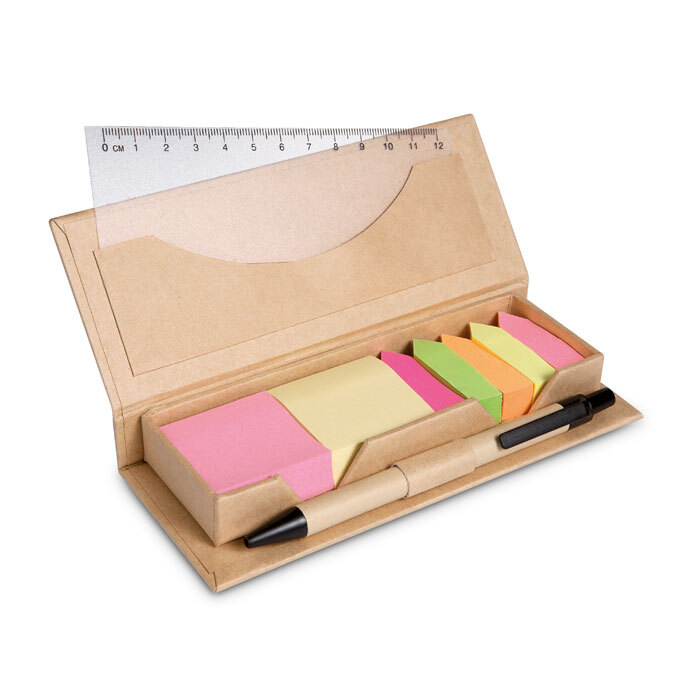 Set de bureau en carton recyclé 16 x 6 cm avec notes autocollantes