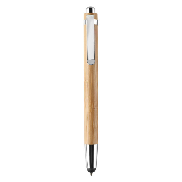 Kugelschreiber aus Bambus/Chrom mit Touchpen-Funktion