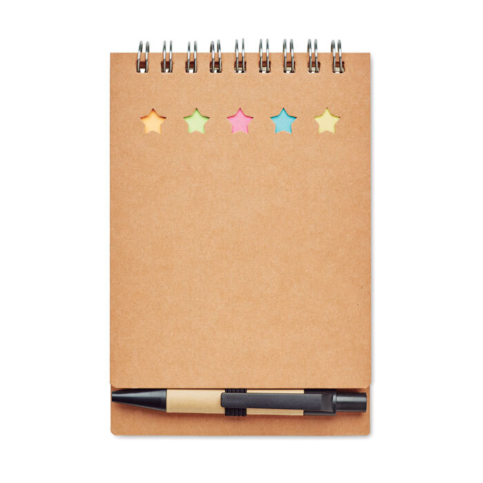 Set carnet et notes adhésives papier recyclé 9 x 13 cm avec stylo à bille