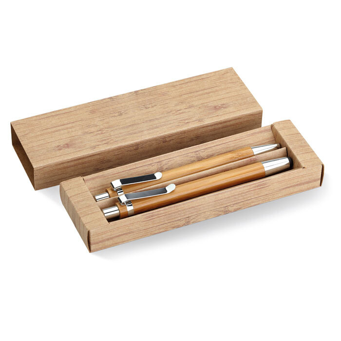 Set d'écriture avec stylo à bille et porte-mine à poussoir en bambou