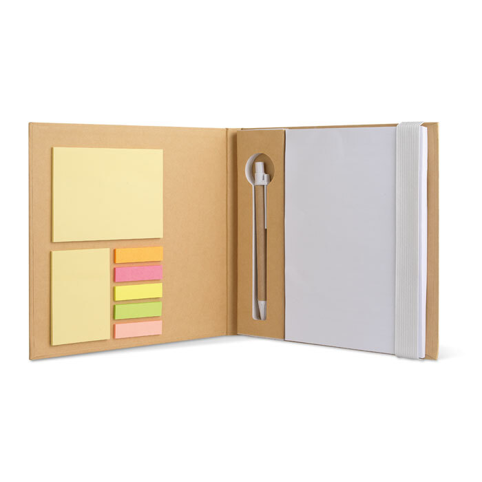Set Schreibmappe aus recyceltem Karton mit Haftnotizen und 100 Seiten-Notizbuch