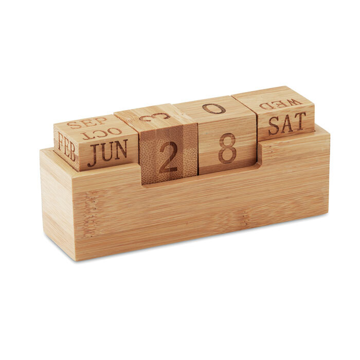 Calendrier de bureau perpétuel en bambou 13 x 5,5 x 4 cm