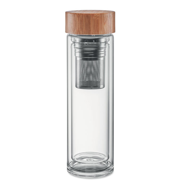 Isolierflasche aus Borosilikatglas 0,4 l mit Teesieb