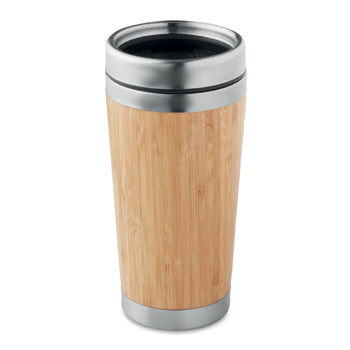 Isolierbecher aus Edelstahl mit Bambus-Finish 400 ml