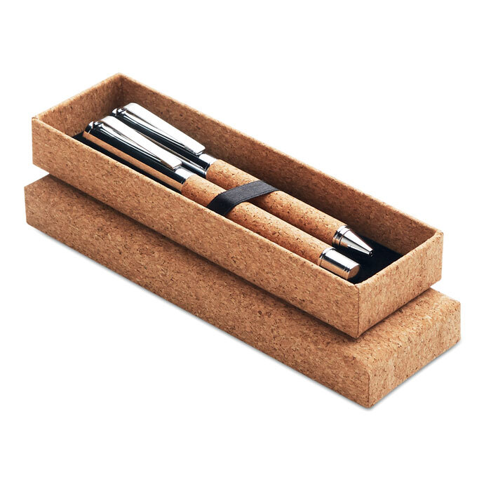 Set d'écriture avec roller et stylo bille twist en métal/liège