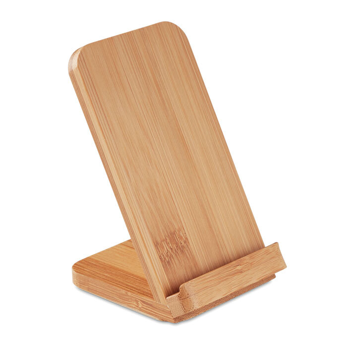 Smartphone holder 2-in-1 made of bamboo with wireless charger DC5V/1A 5W
