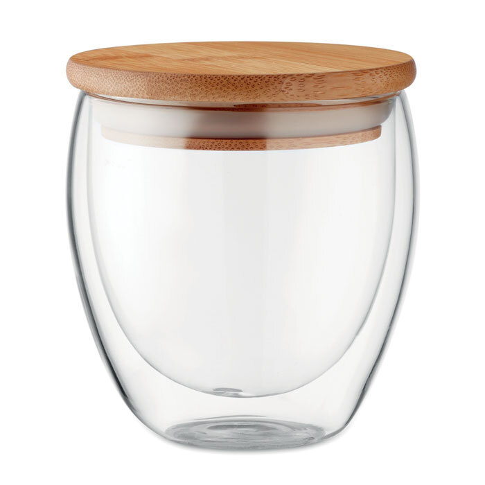 Double-walled drinking glass with bamboo lid 250 ml