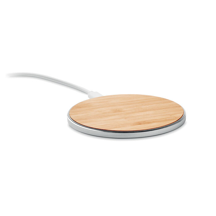 Wireless charger made of aluminum and bamboo Output DC9V/1.1A 10W