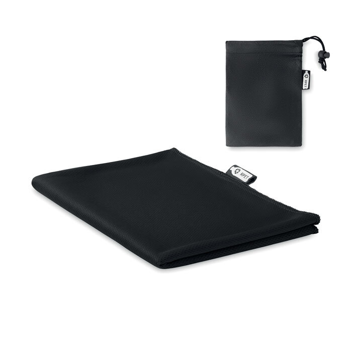 Sporttuch aus Recycling-PET 30 x 80 cm in Polyester-Ziehbeutel
