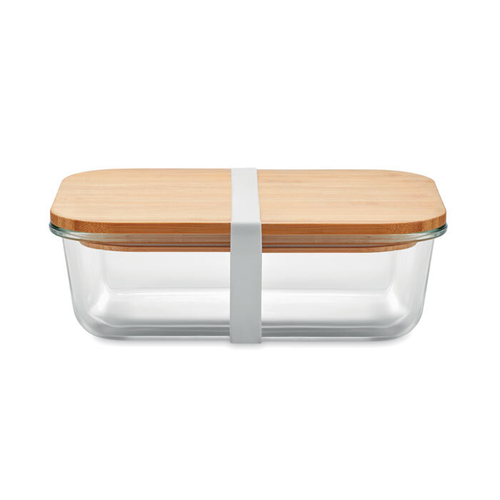 Boîte à lunch en verre sodocalcique 800 ml avec bande en silicone et couvercle en bambou
