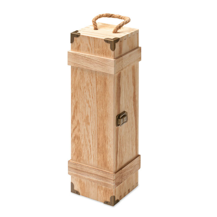 Caisse à vin en bois avec fermeture et poignée en cordon, 11,5 x 10,5 x 35 cm