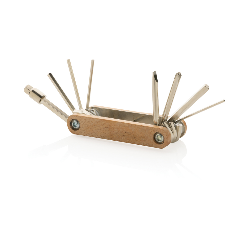 Hexagonal tool FSC beech wood/carbon steel with 9 functions