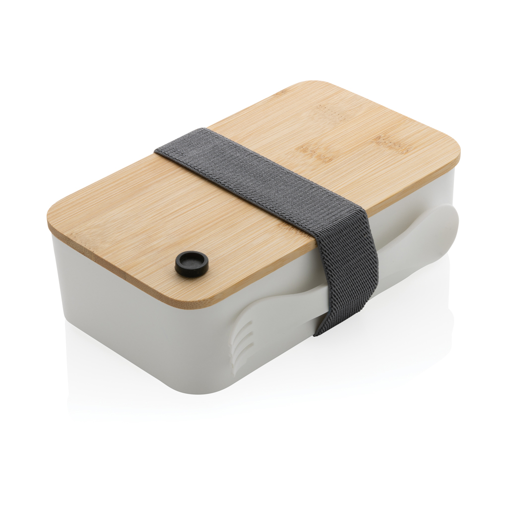 Boîte à lunch en PP/bambou recyclé 700 ml avec fourchette/cuillère