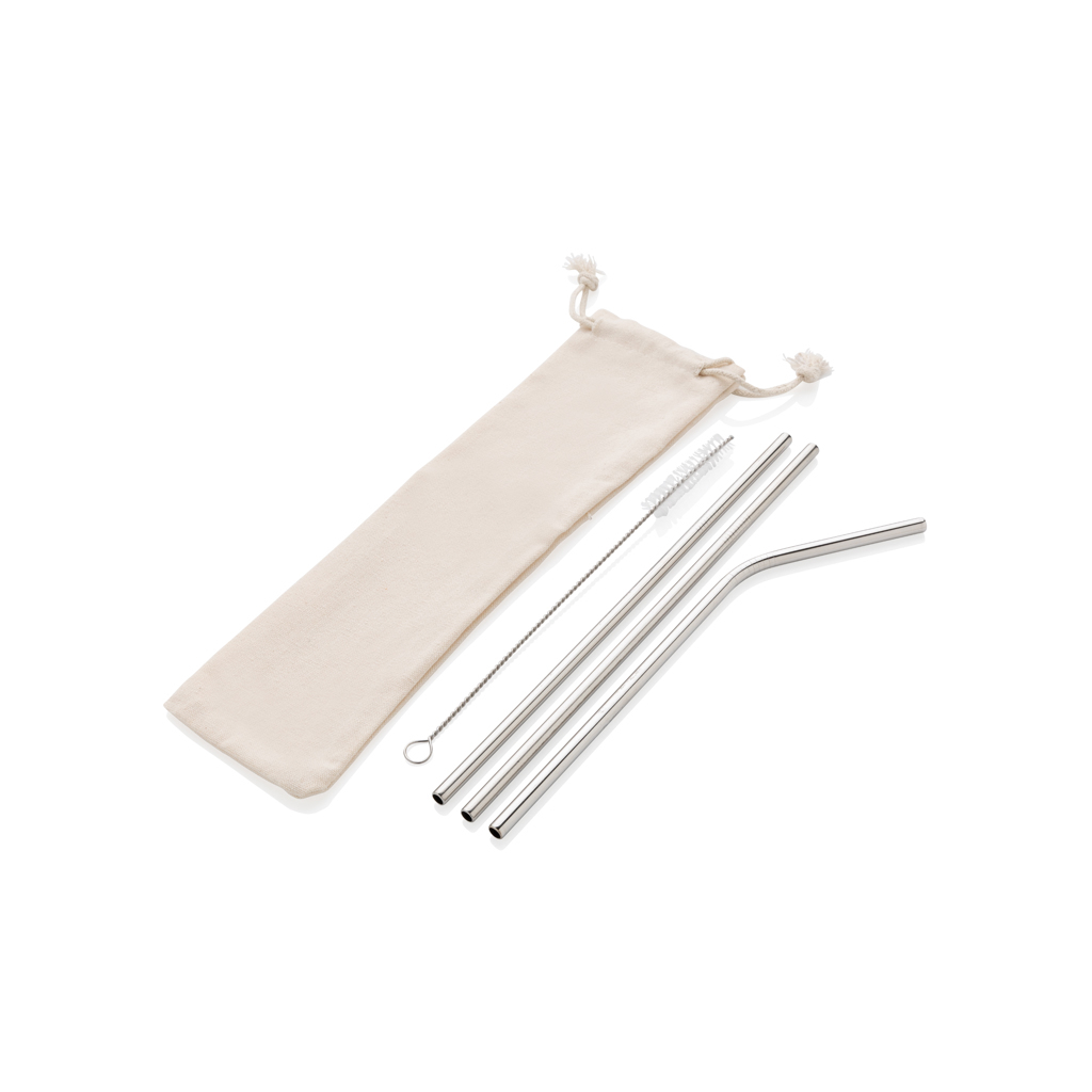 Paille en acier inoxydable avec brosse de nettoyage dans un sachet en coton