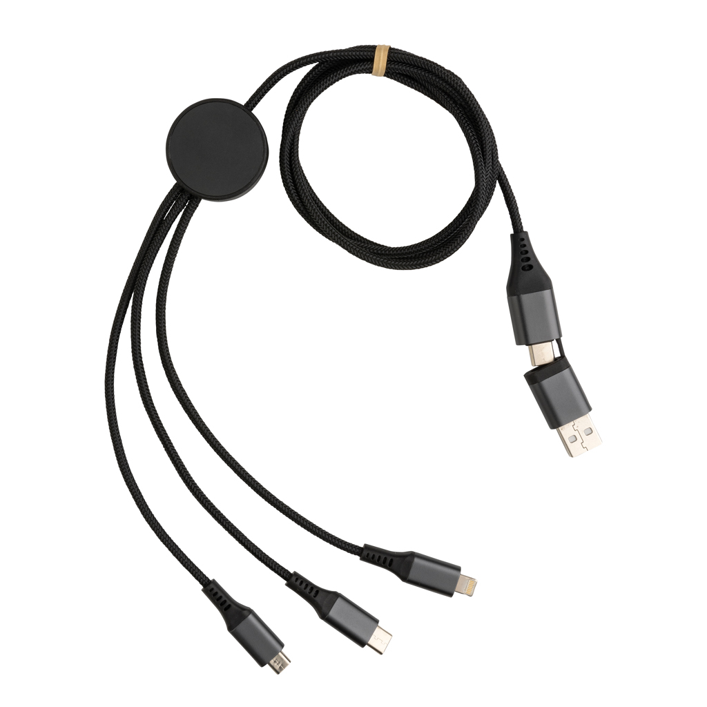 USB 6-in-1 Ladekabel aus Recyclingaluminium 120 cm Länge