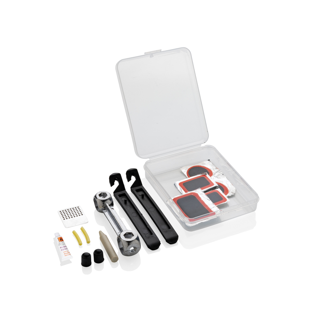 Bicycle repair kit in practical box