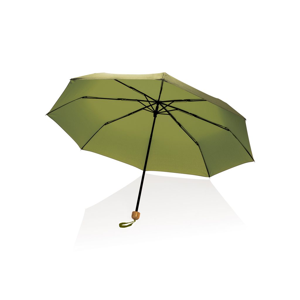 Parapluie de poche en PET recyclé/métal Ø 96 cm avec poignée en bambou