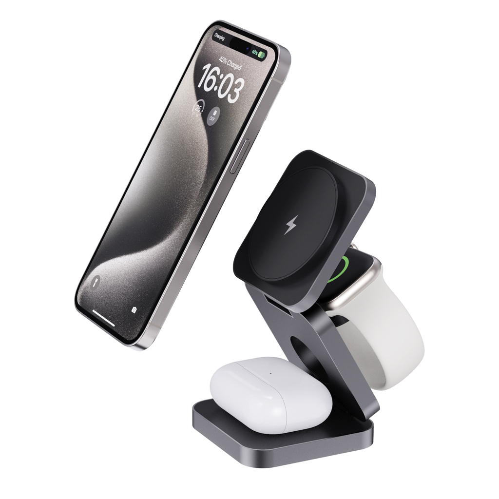 Wireless Ladegerät 3-in-1 aus recyceltem Aluminium