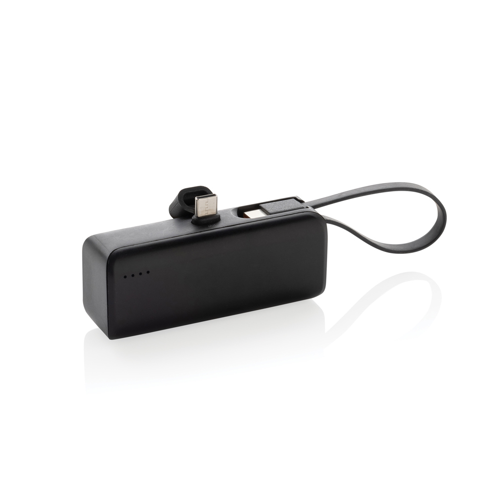 USB power bank 3,000 mAh with integrated charging cable