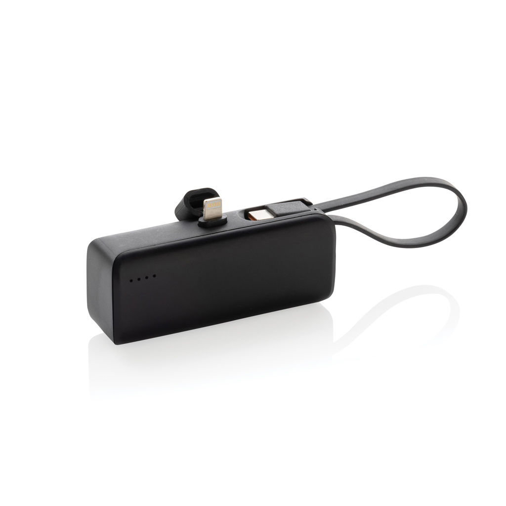 USB power bank 3,000 mAh with integrated Lightning connector