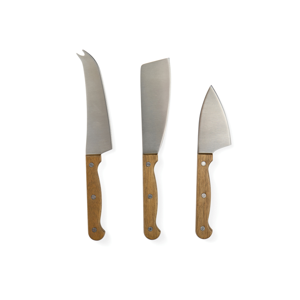 Vinga 3-piece stainless steel/wood cheese knife set in FSC gift box