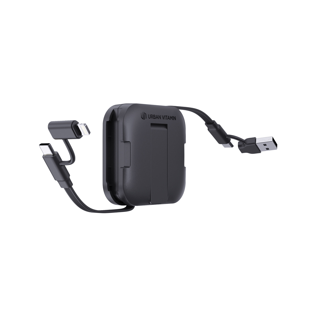 USB smartphone holder with retractable charging cable