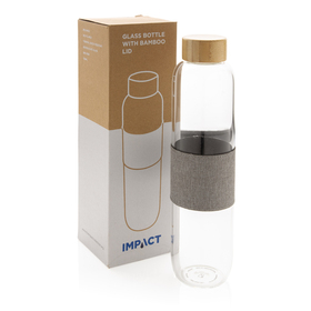 Trinkflasche aus Glas 0,5 l Bambusdeckel mit Henkel mit Logo bedrucken