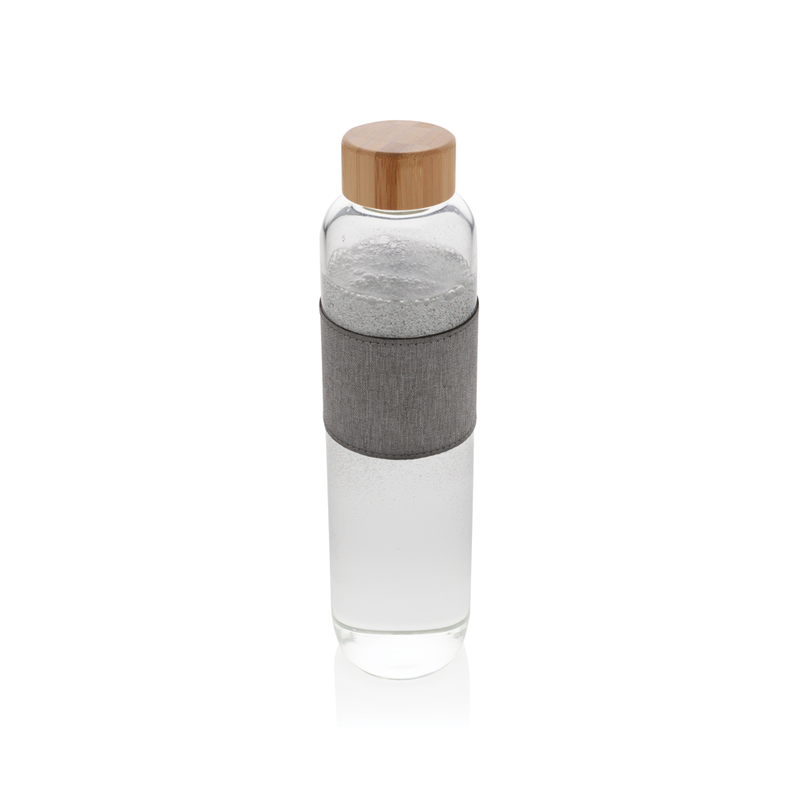 Trinkflasche aus Borosilikatglas 0,75 l mit Bambusdeckel mit Logo bedrucken