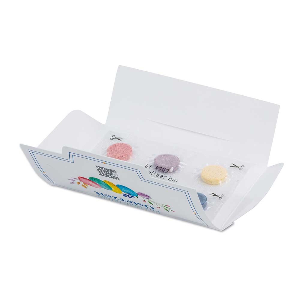 bb trading werbeartikel ag - Egg dyeing tablets 5 colors in folding card with digital print