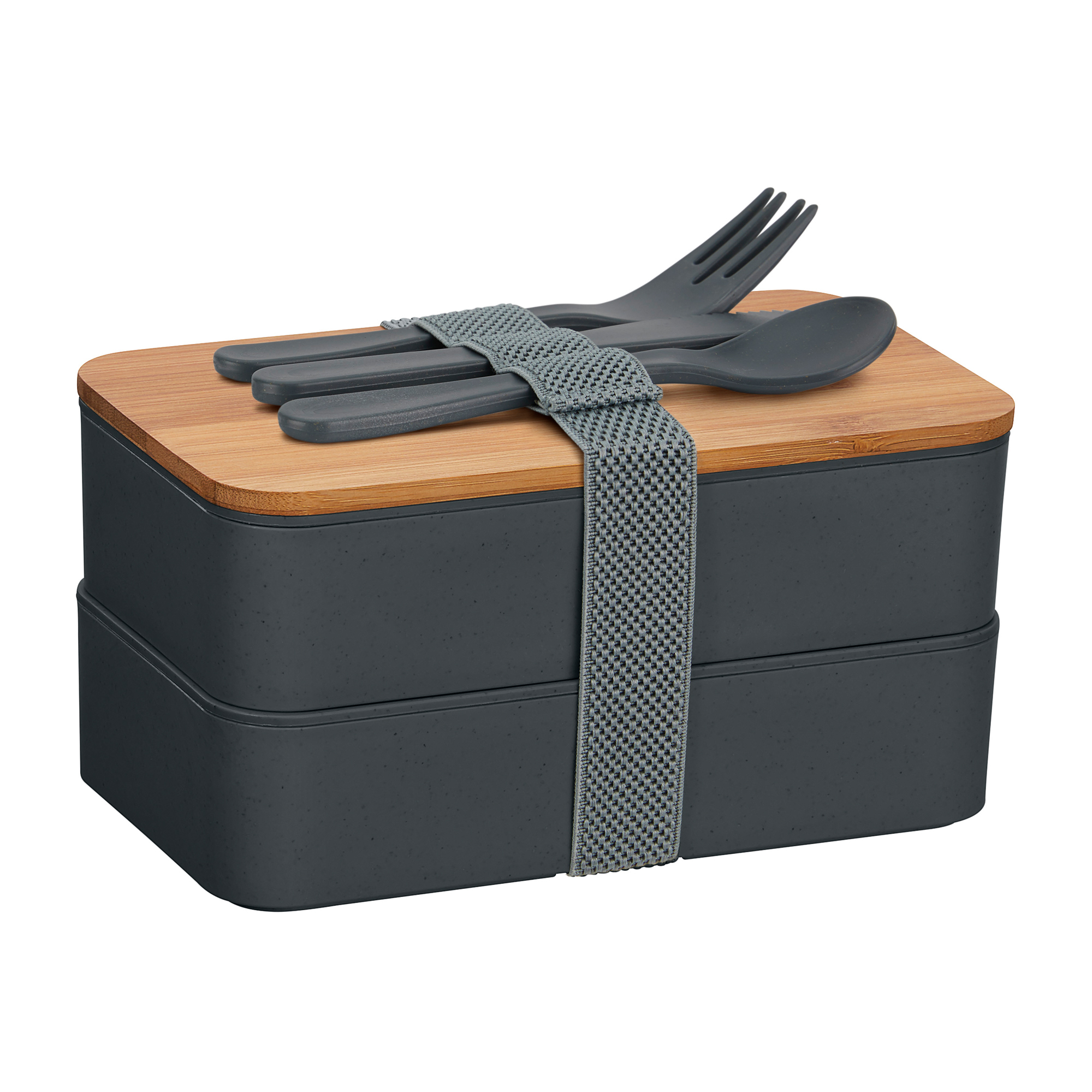 bb trading werbeartikel ag - Double lunch box with elastic band and cutlery set