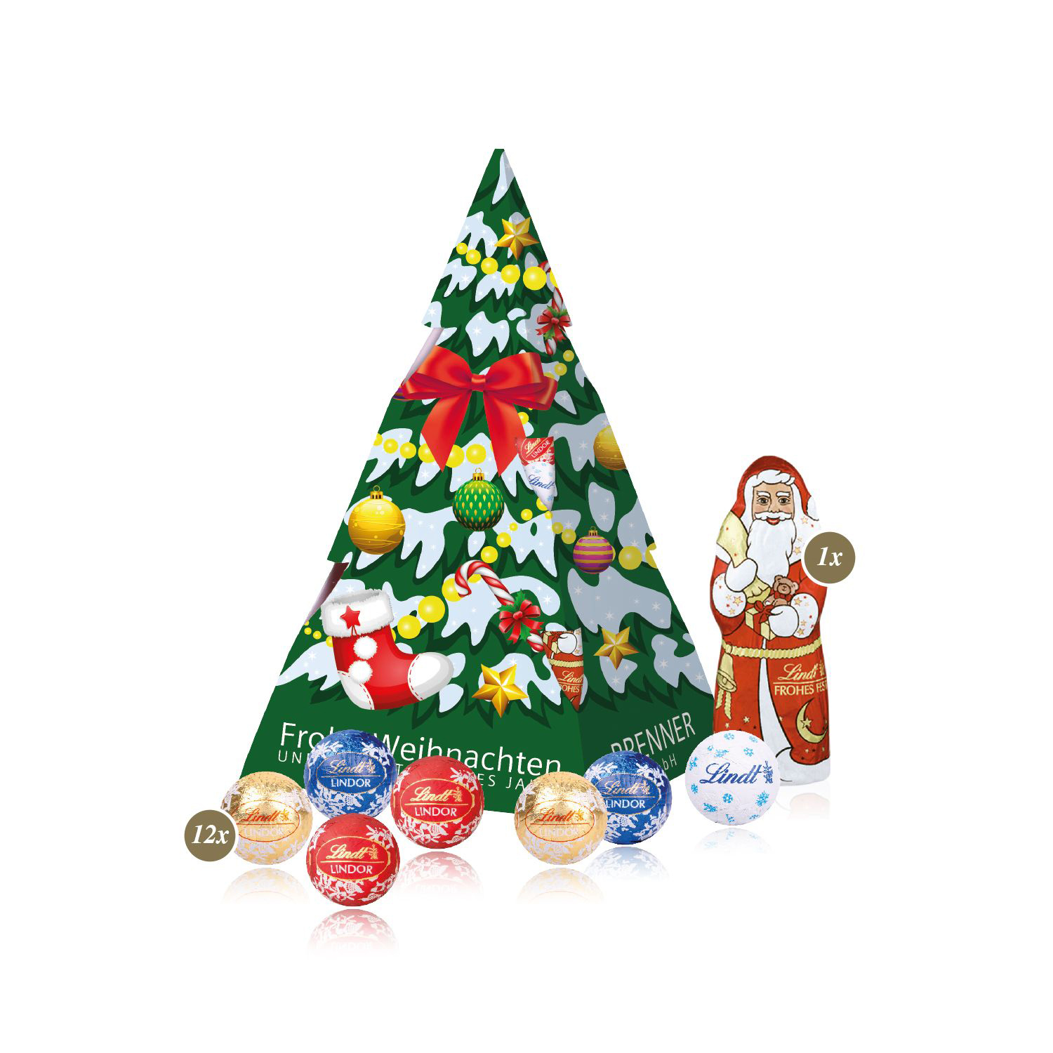 bb trading werbeartikel ag - Lindt Mini-Kugeln Weihnachtsbaum mit Schoko-Chlaus 65 g