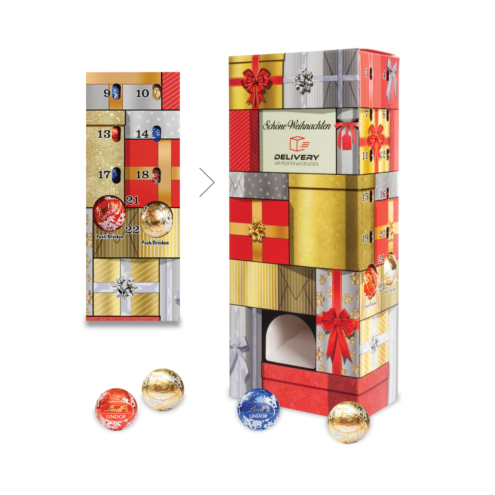 bb trading werbeartikel ag - Lindt Lindor Adventsturm Custom Design Made in Germany