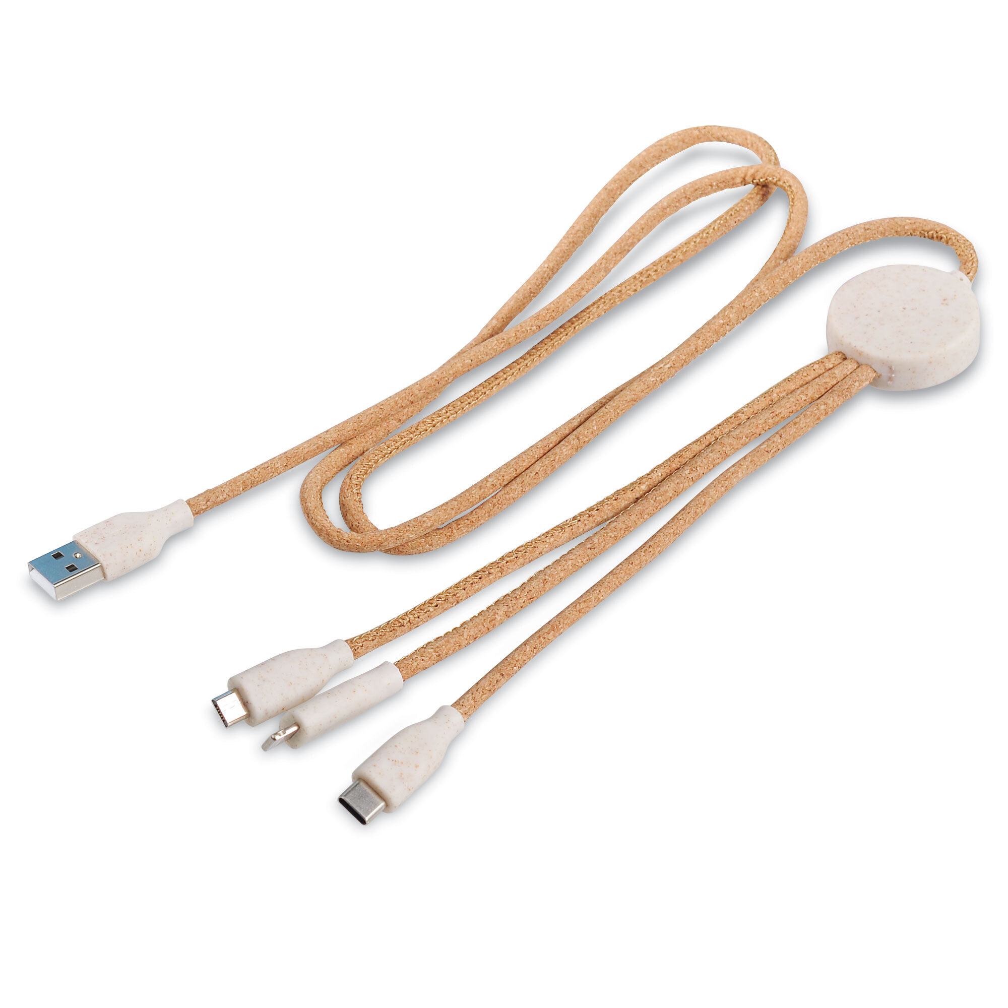 bb trading werbeartikel ag - USB Ladekabel Kork/Biokunststoff Lightning, Micro-USB und Typ-C