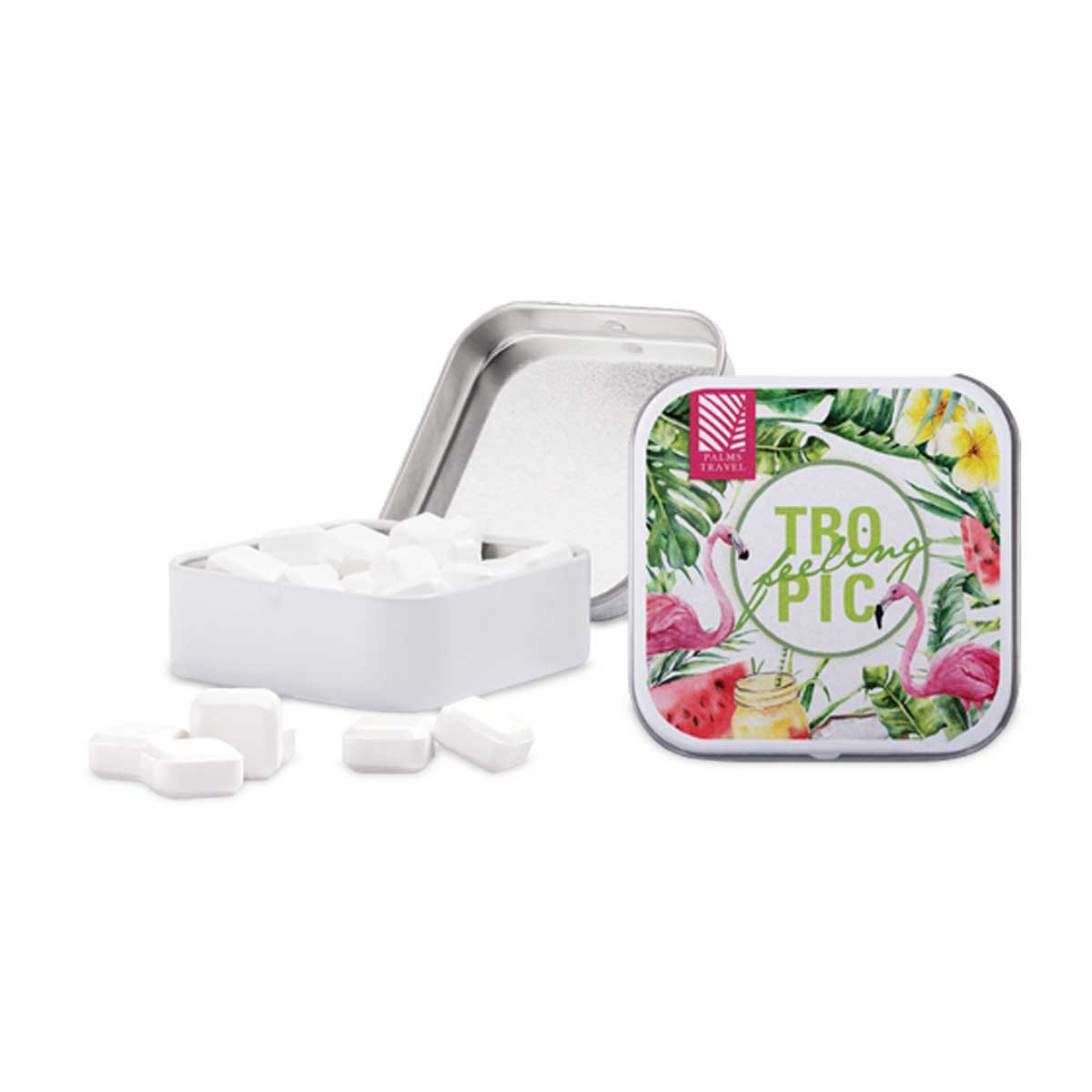 bb trading werbeartikel ag - Quadratische Dose mit Fruchtmix Pastillen Made in Germany
