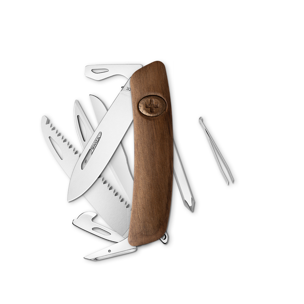 bb trading werbeartikel ag - Swiza Taschenmesser D10 R mit 12 Funktionen Holzschale