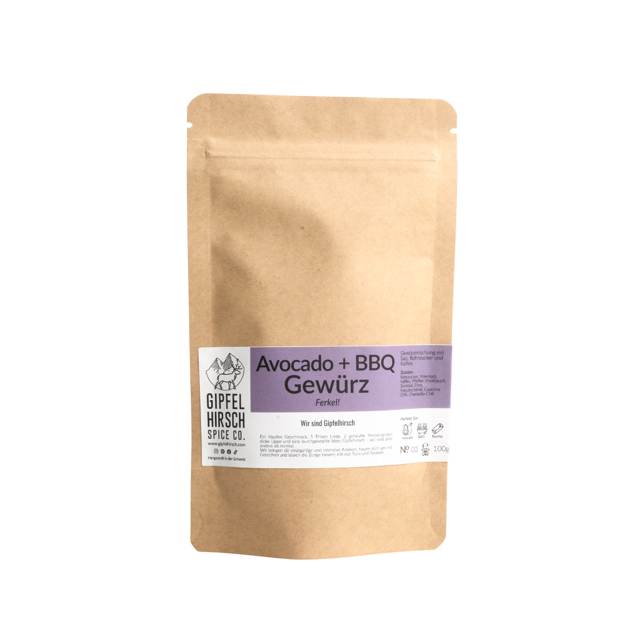 bb trading werbeartikel ag - Gipfelhirsch spice mix in a 250 ml Swiss Made kraft bag