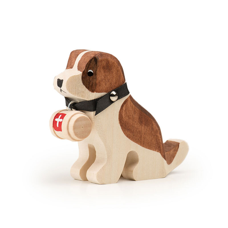 bb trading werbeartikel ag - Trauffer St-Bernard Barry avec petit tonneau en bois de tilleul FSC Swiss Made