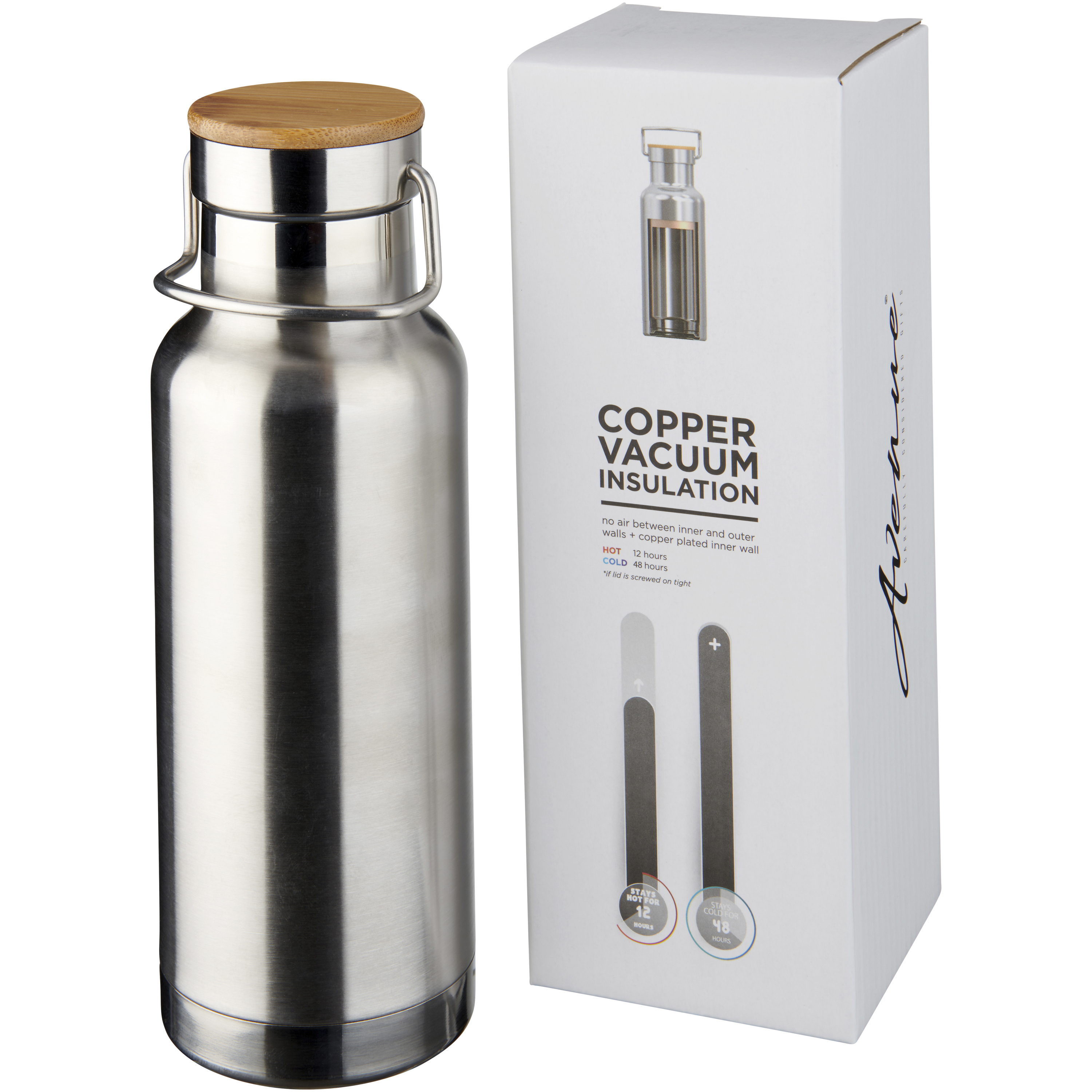 bb trading werbeartikel ag - Isolierflasche aus Edelstahl 0,48 l mit Holzdeckel