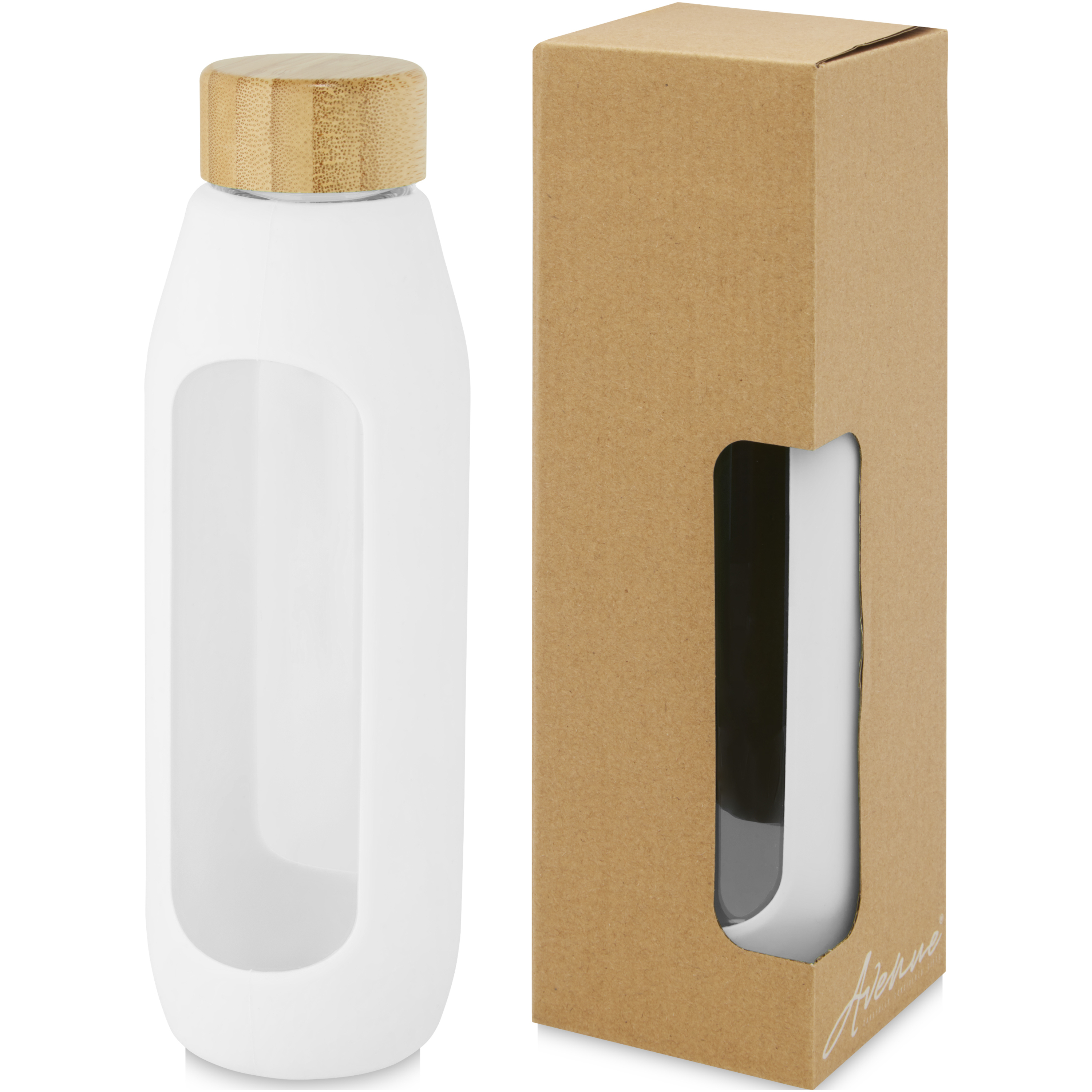 bb trading werbeartikel ag - Gourde en verre borosilicaté 0,6 l avec housse en plastique silicone