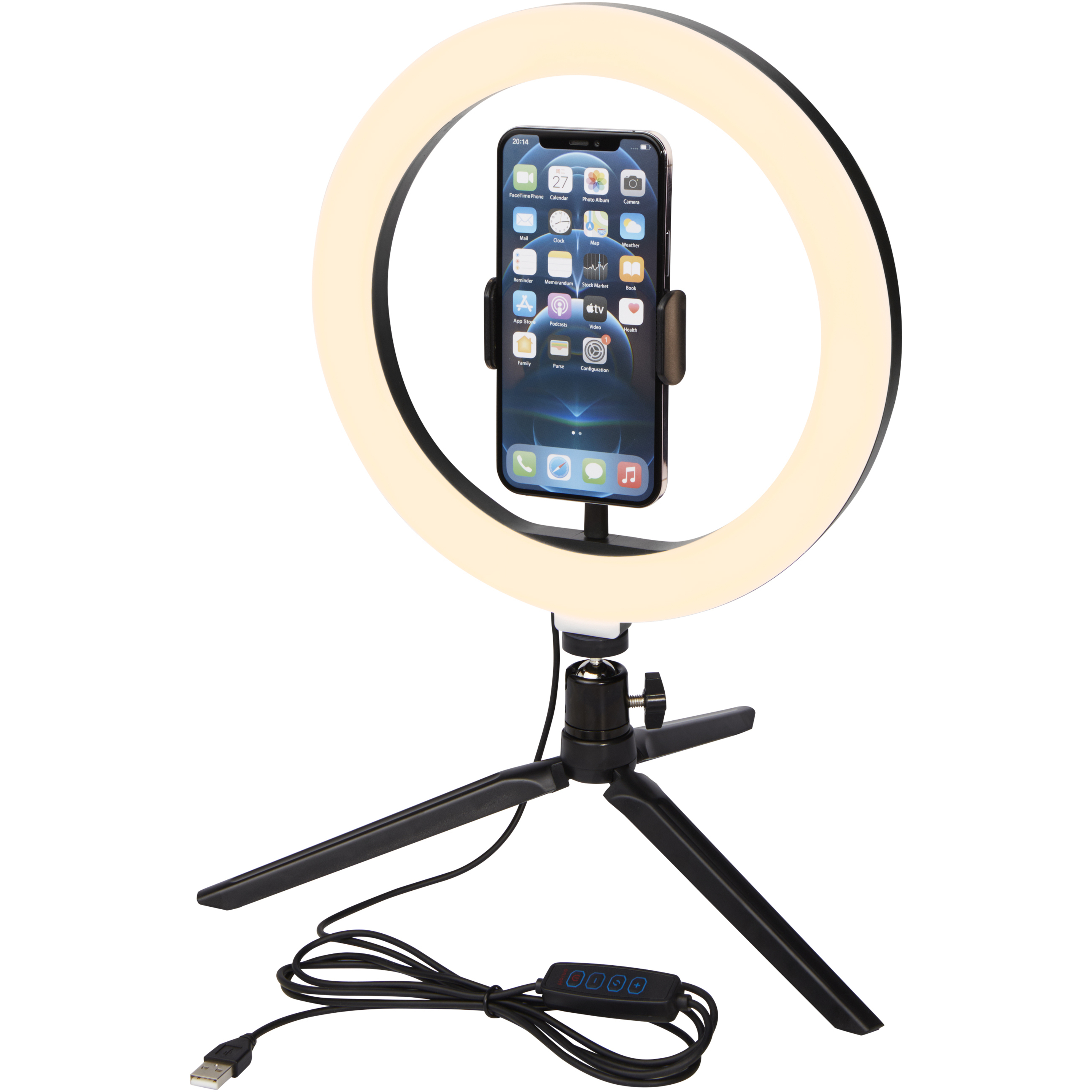 bb trading werbeartikel ag - Lampe annulaire pour selfies en plastique avec 120 LED blanc chaud