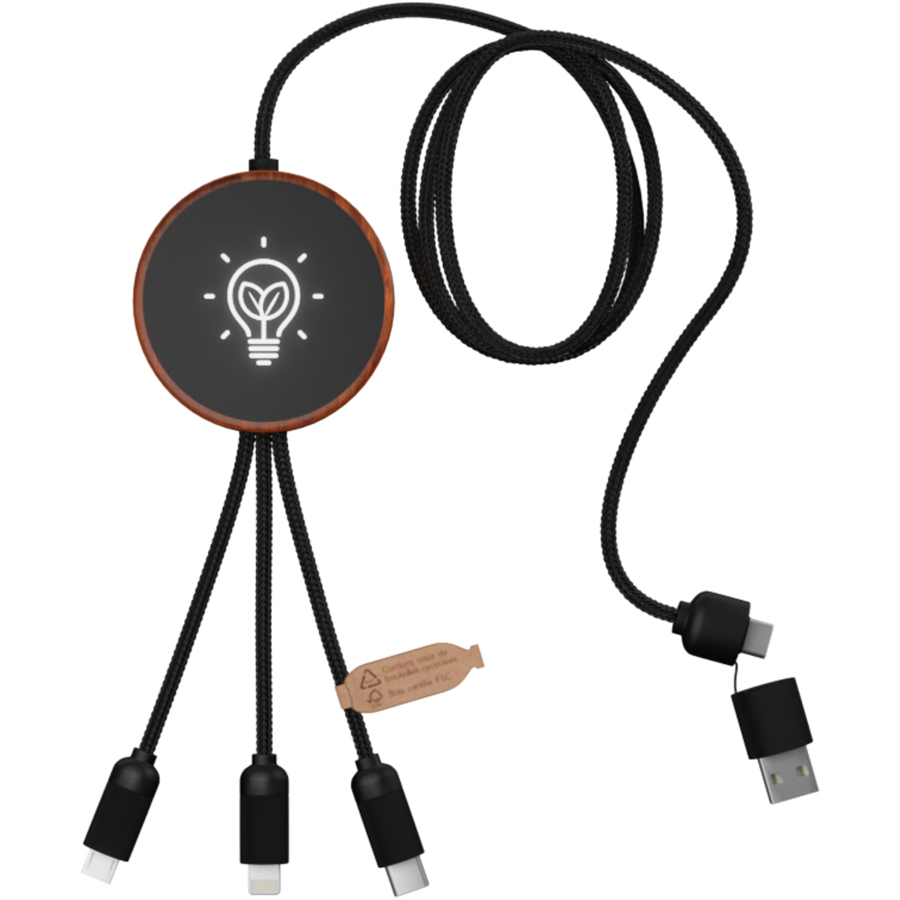 bb trading werbeartikel ag - SCX.design Câble de charge 5 en 1 en PET recyclé 10W Pad de charge