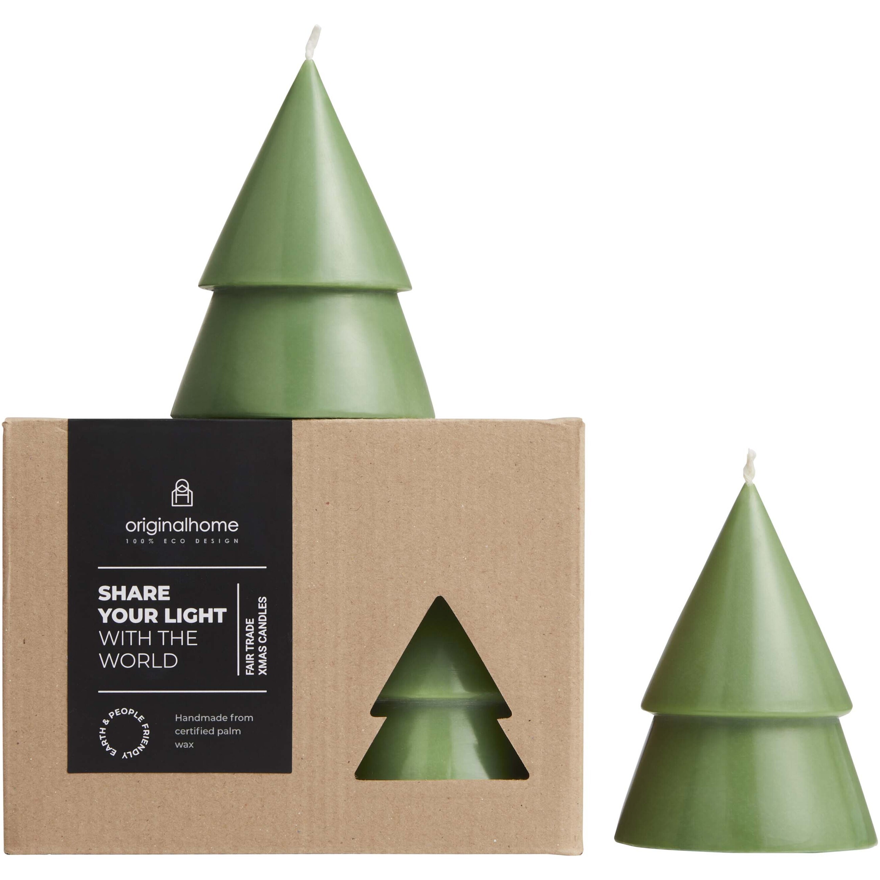 bb trading werbeartikel ag - 2er Set Weihnachtsbaum-Kerze aus Palmkernwachs in Kartonbox